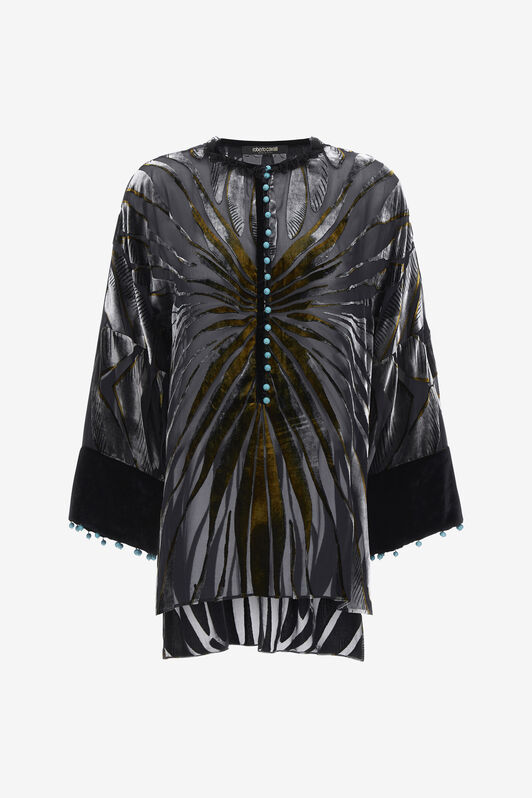 RC Camisa De Seda Estampado Ray Of Gold Negro RWR702-VLI15