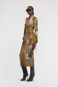 RC Leopard Print Midi Dress Light Brown TKT124-FQG34