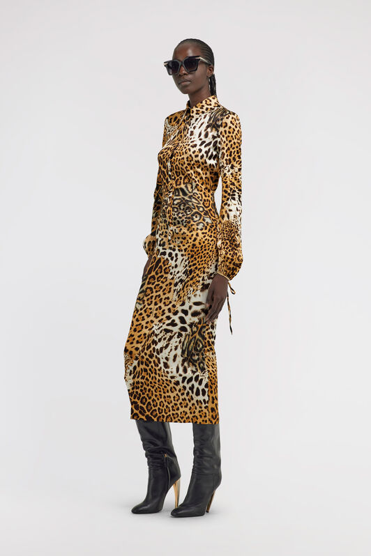 RC Leopard Print Midi Dress Light Brown TKT124-FQG34