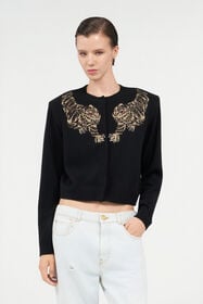 RC Cardigan in Lana con Ricamo Tigre BLACK WKM902-MQ014