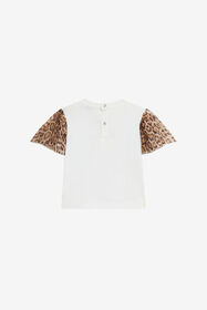 JU T-shirt with leopard print sleeves MILKY WHITE VJT605-JD001