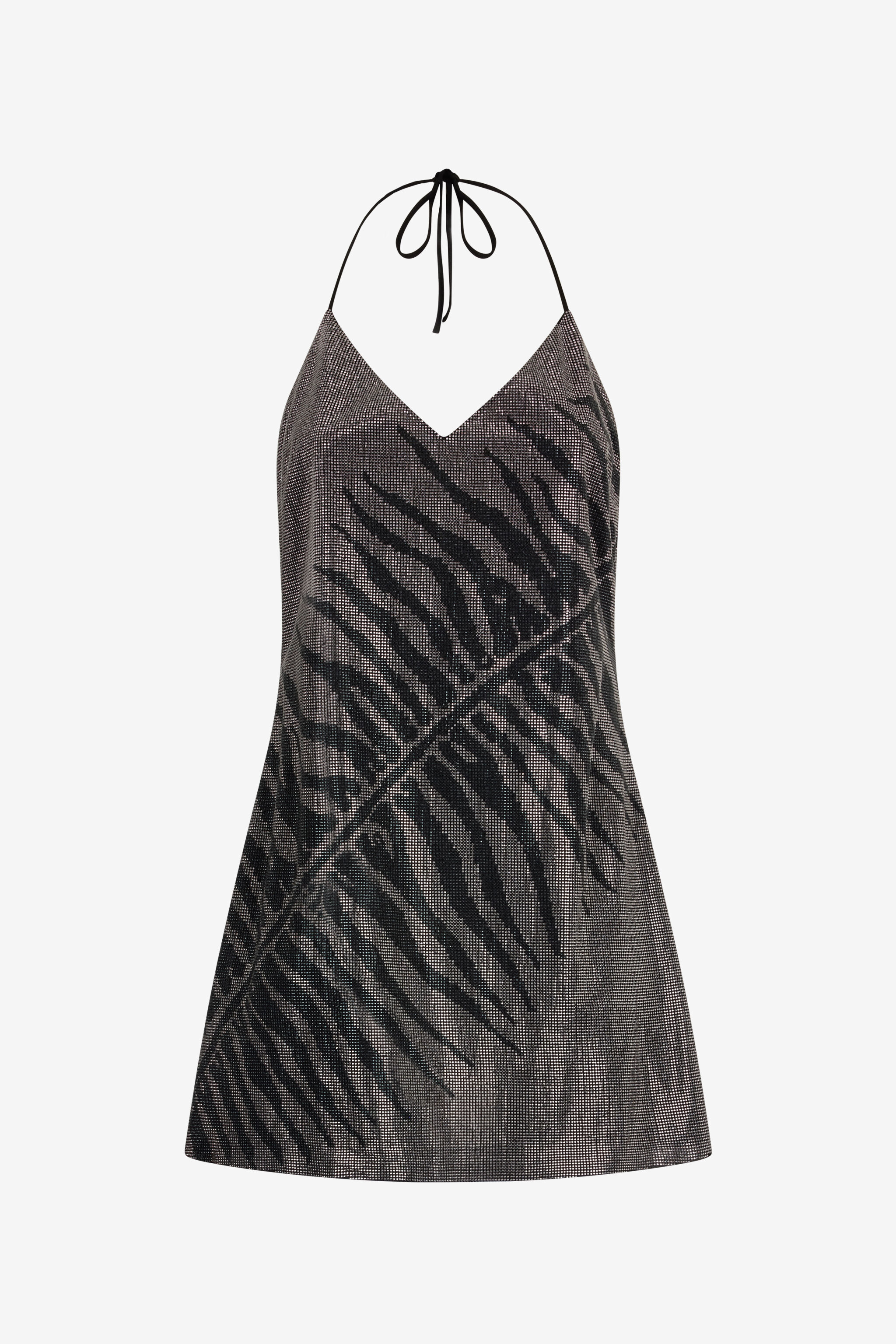 Mini Dress With White Tigress Print in Black/Silver for Women