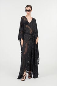 RC Sheer Silk Kaftan in Ornamental Black BLACK WKW011-SLR36