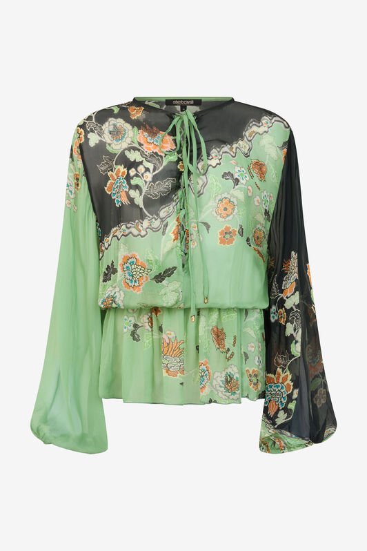 RC Vestido De Gasa De Seda Con Estampado Kimono RC Vestido De Gasa De Seda Con Estampado Kimono GREEN/BLACK XQW037-HNT25