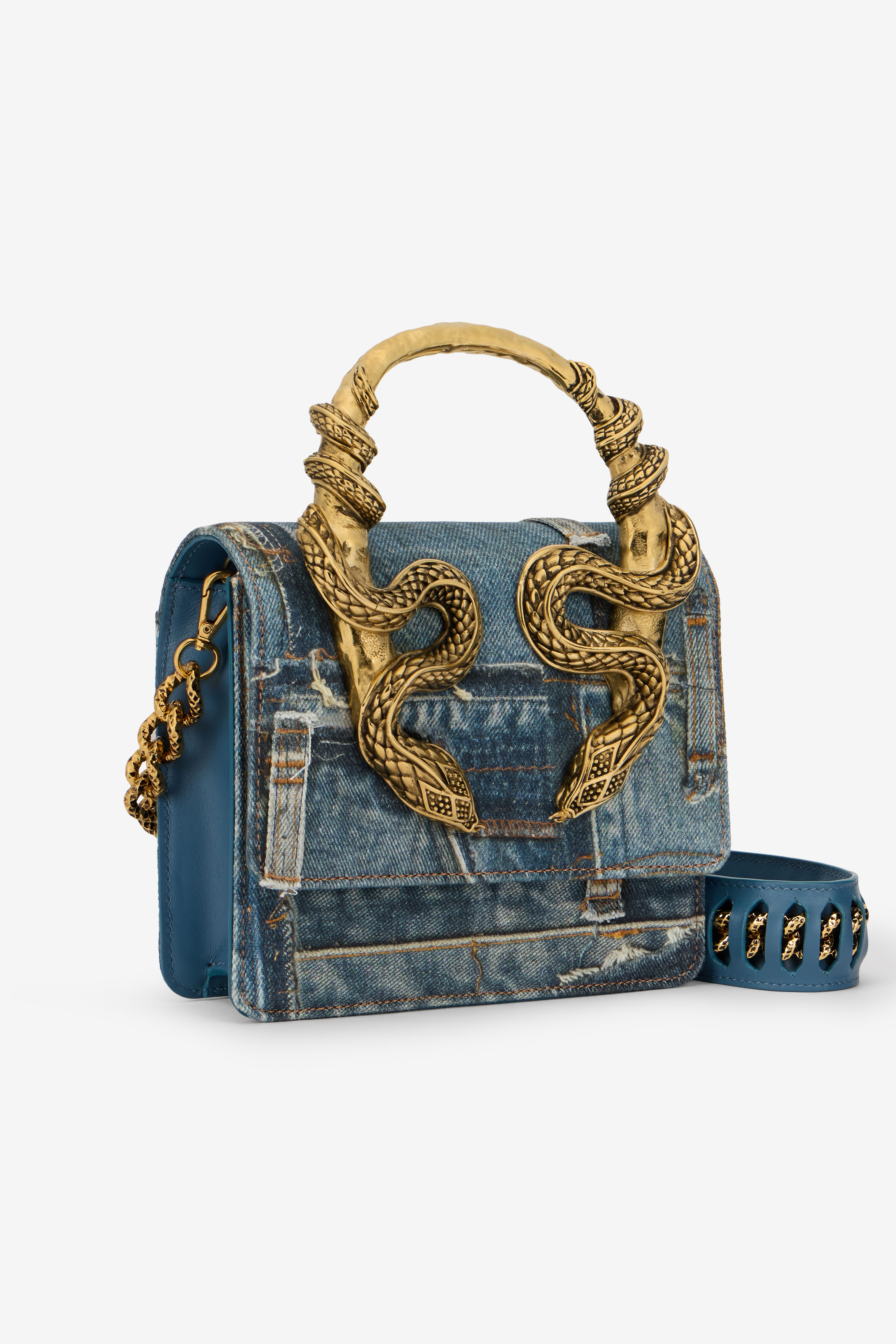 Denim Patchwork Print Serpentine Bag in JEANS for Women | Roberto