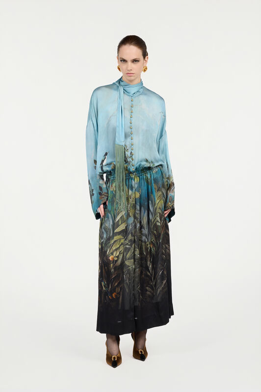 RC Silk Dress With Eden Print Green/Blue VWT139-HZQ70