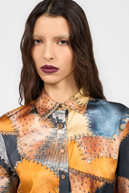 RC Patchwork Print Shirt BROWN XQT706-XOT29