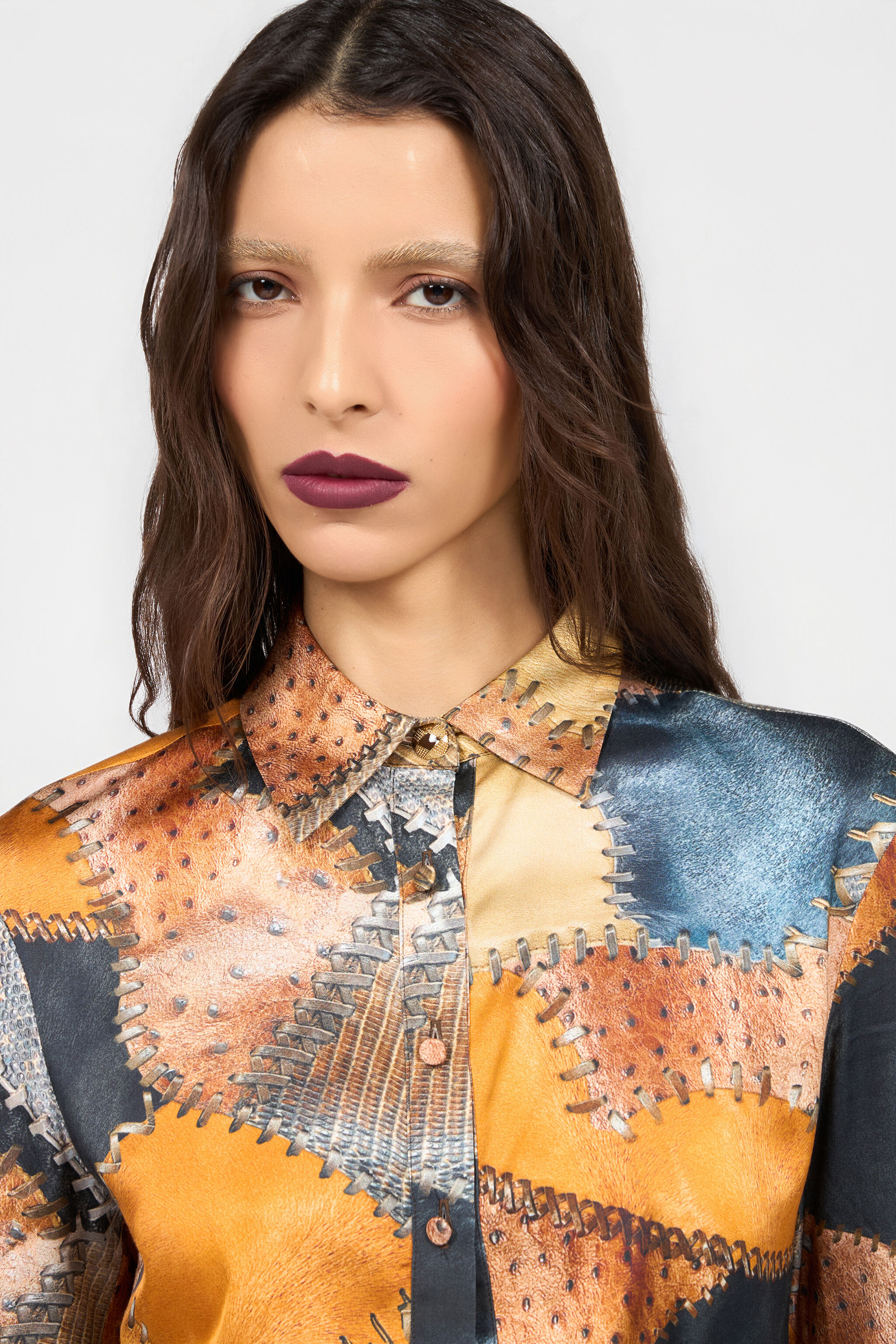 RC Patchwork Print Shirt BROWN XQT706-XOT29