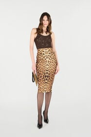 RC Pencil Skirt With Jaguar Skin Print Brown VKT301-JMP73