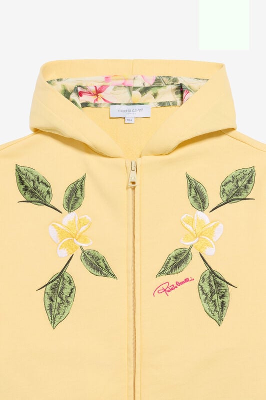 JU Yellow Zip-Up Hoodie With Floral Embroidery JU Yellow Zip-Up Hoodie With Floral Embroidery YELLOW UJT69E-CF050