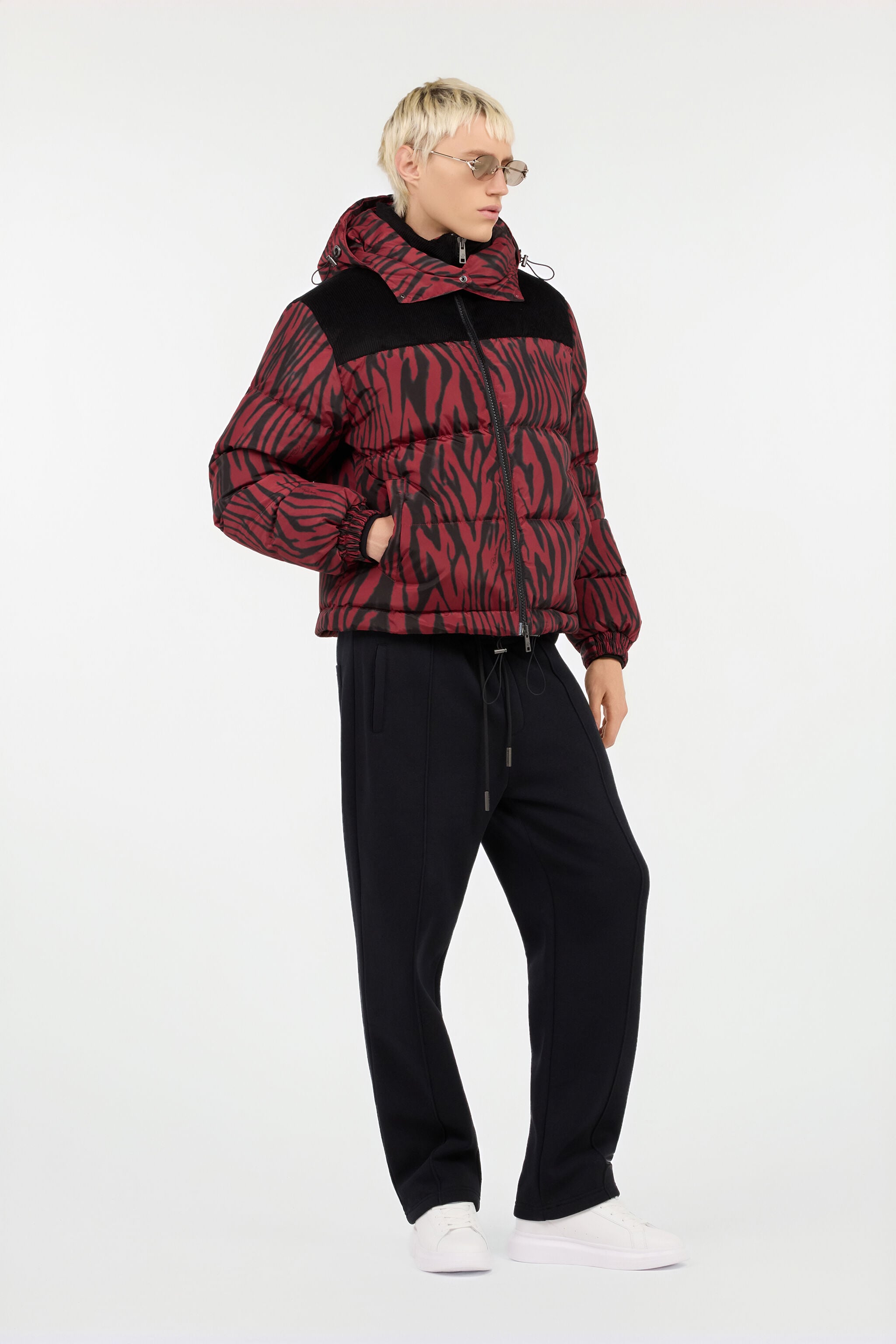 Zebra Print Down Jacket in RED/BLACK for Men | Roberto Cavalli®