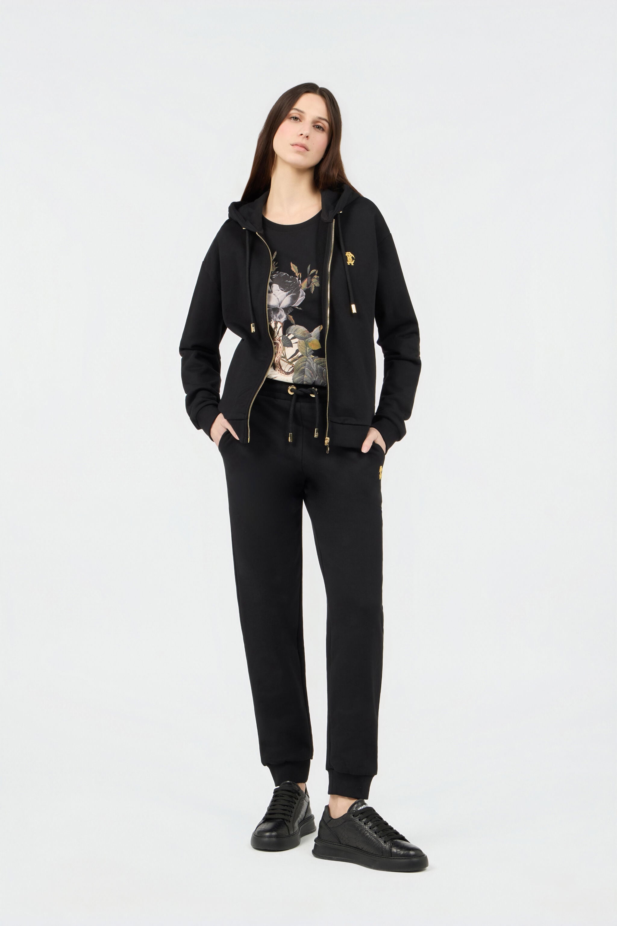RC Joggers Neri in Cotone con Monogram RC RC Joggers Neri in Cotone con Monogram RC BLACK SOT20G-CF008