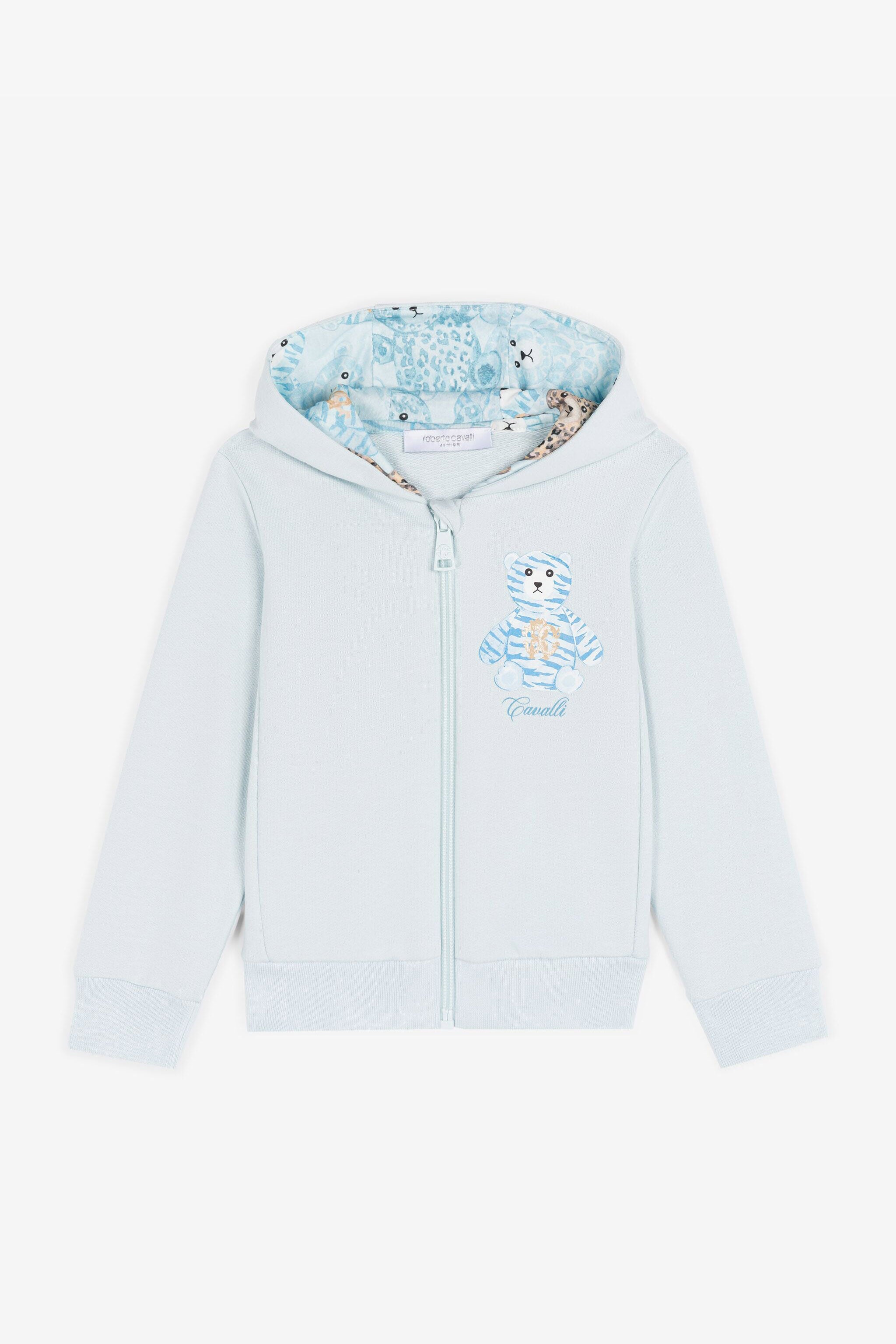 JU Sudadera de algodón con capucha y estampado Teddy Bear JU Sudadera de algodón con capucha y estampado Teddy Bear Azul claro RJT907-CF050