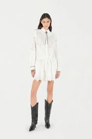 RC Mini Shirt Dress With Perforated Roses White UKR137-CH033