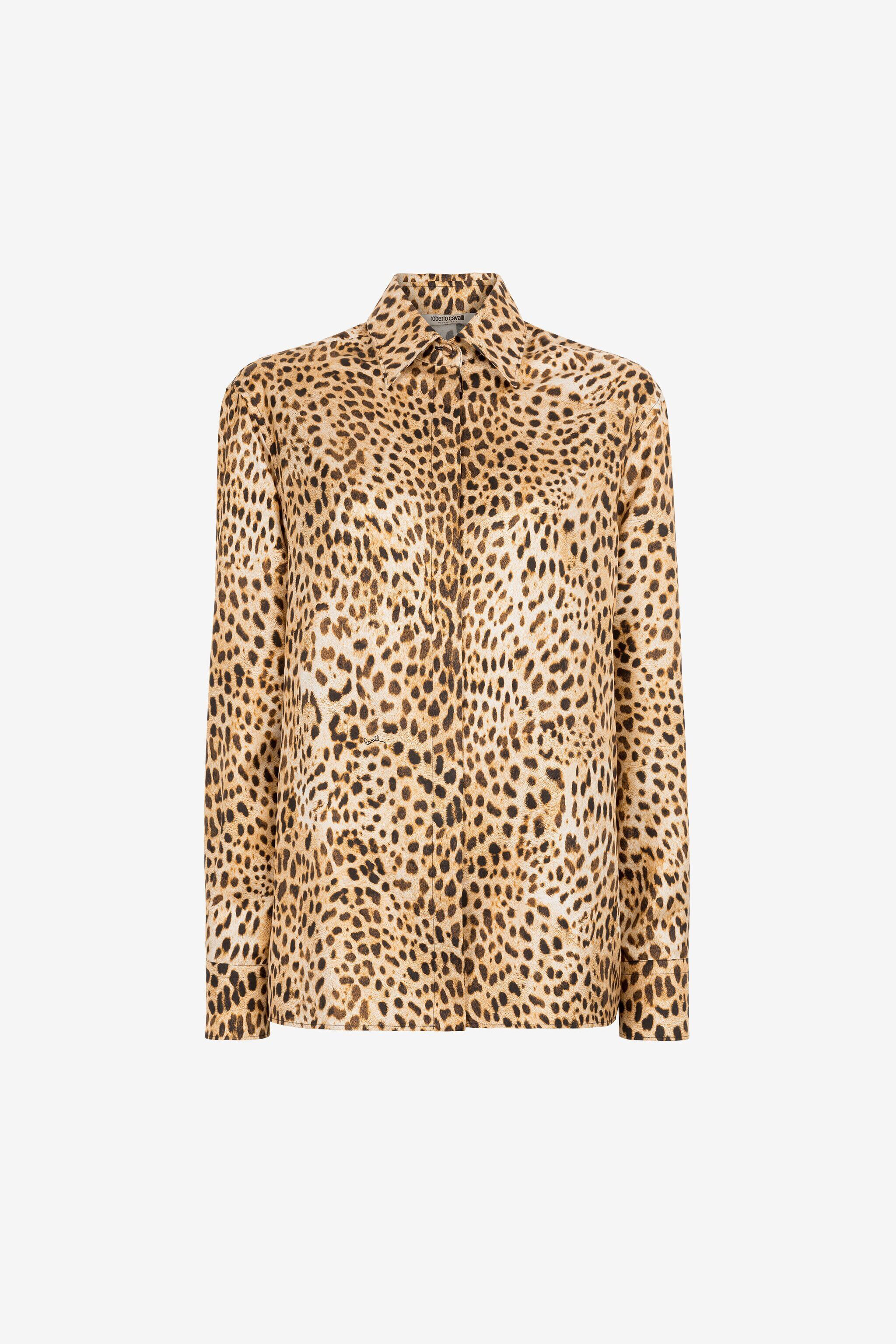Cheetah-Print Silk Shirt in Light Brown for Women | Roberto Cavalli®