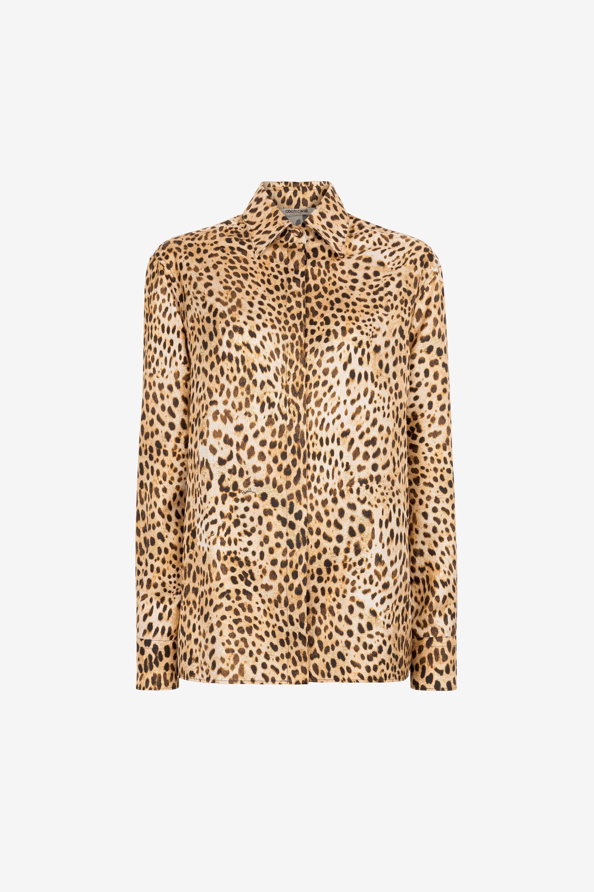 RC Camisa de seda con estampado Cheetah Marrón claro PWT704-4QF34