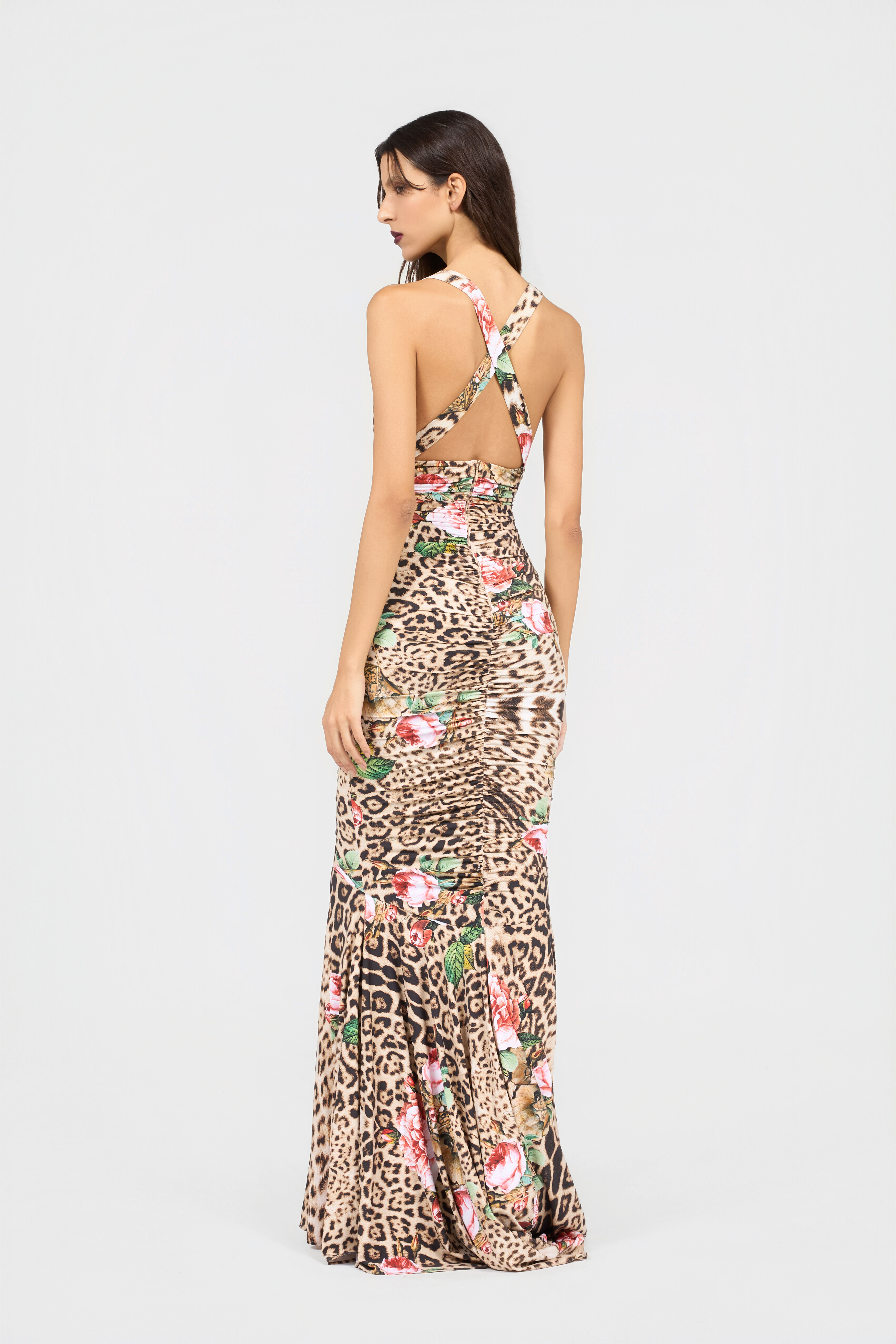 Jaguar Roses Print Dress in NATURAL for Women | Roberto Cavalli®