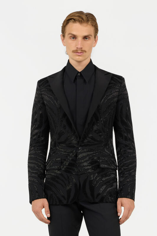 RC Black Beaded Animal-Stripe Blazer RC Black Beaded Animal-Stripe Blazer Black SRT402-VW001