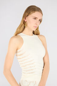 RC Tank Top with Perforated Zebra Pattern Ivory UKT613-MA001