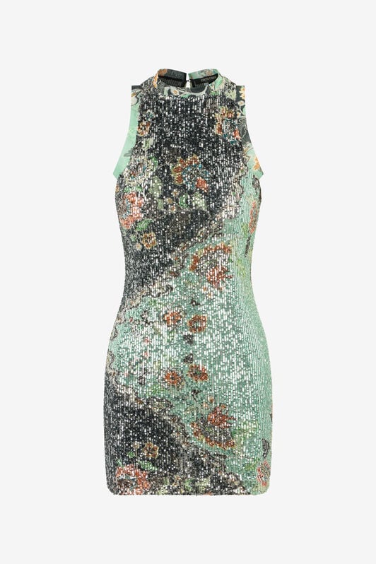 RC Minivestido De Lentejuelas Con Estampado Kimono RC Minivestido De Lentejuelas Con Estampado Kimono GREEN/BLACK XQT170-VXT25