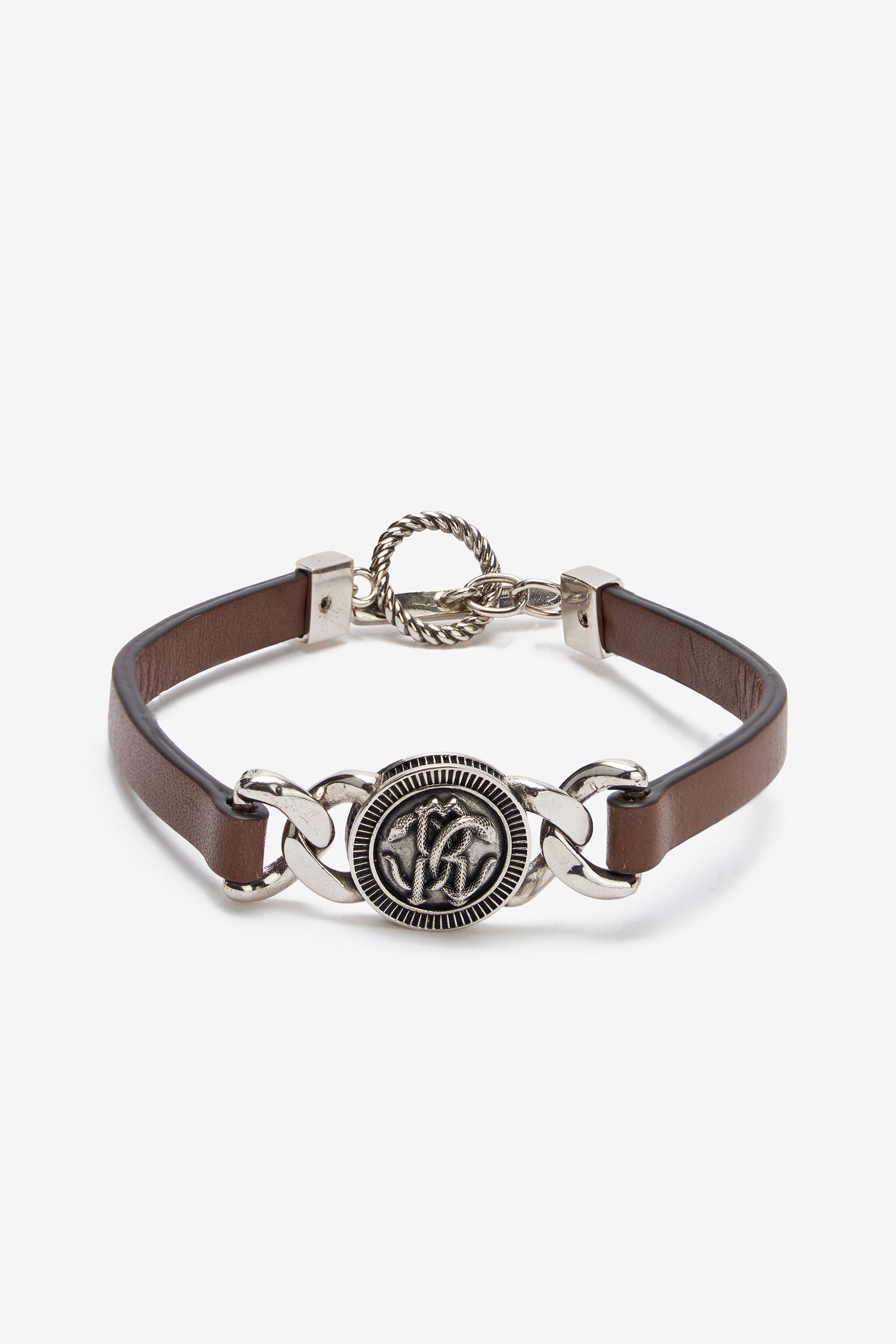 RC Leather Bracelet With Mirror Snake Monogram RC Leather Bracelet With Mirror Snake Monogram Brown TRG009-AM007