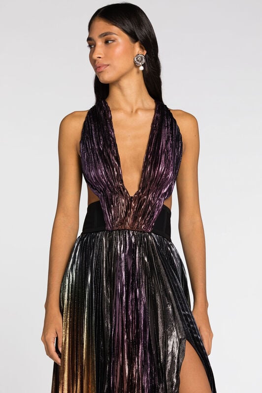 RC Metallisches plissiertes Maxikleid RC Metallisches plissiertes Maxikleid MULTICOLOR PQT100-RJ026