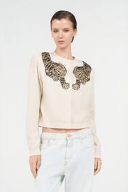 RC Cardigan in Lana con Ricamo Tigre IVORY WKM902-MQ014
