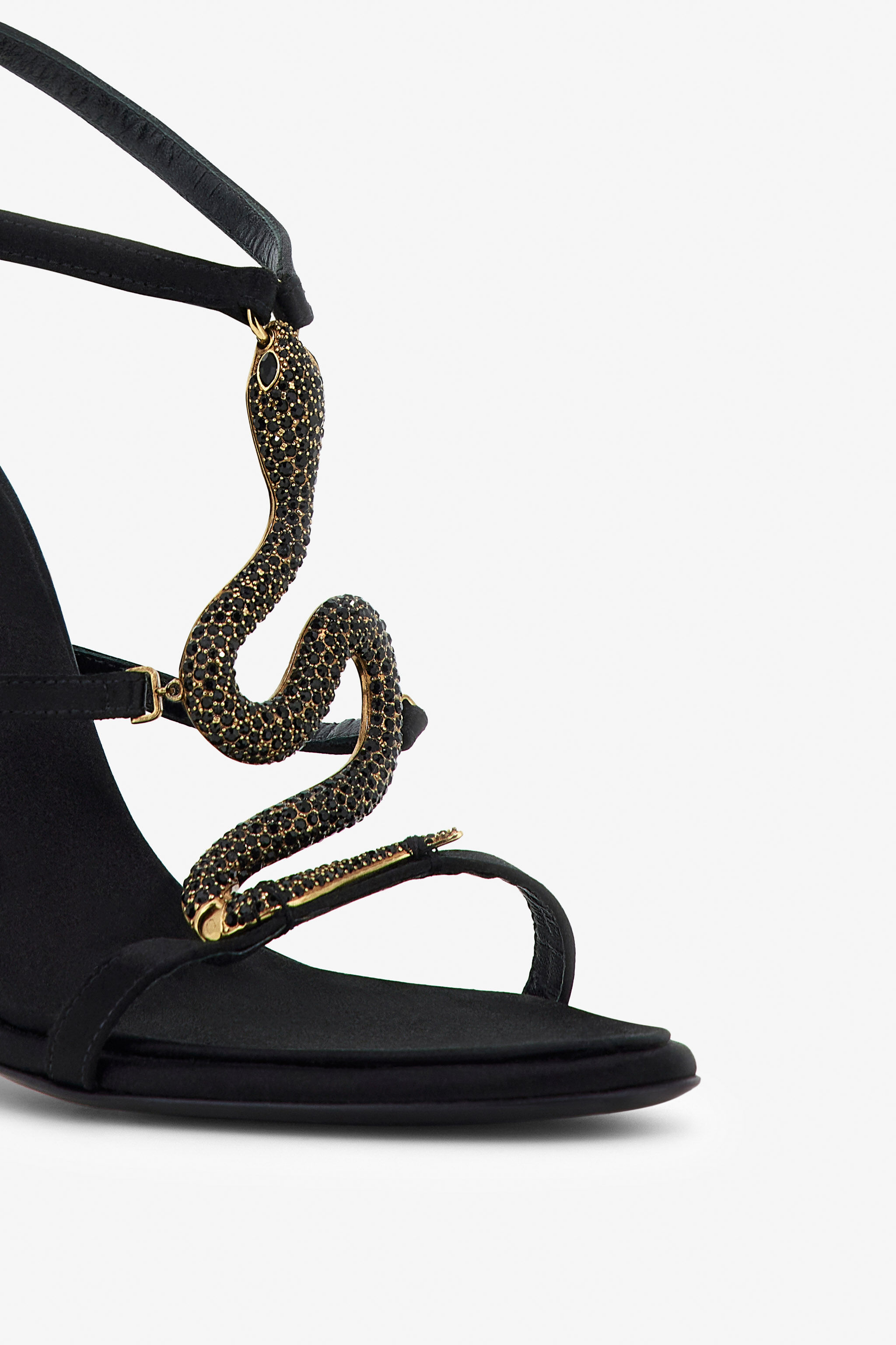 Snake-Embellished Sandals in Black for Women | Roberto Cavalli®