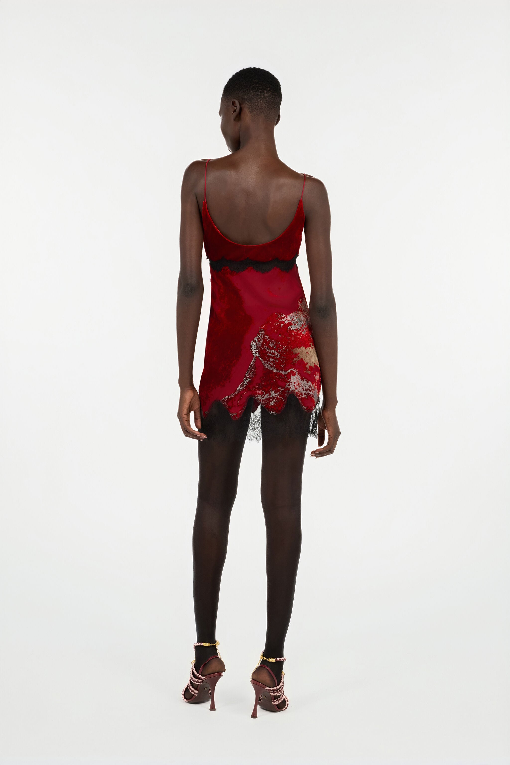 RC Dark Red Mini Dress in Silk Viscose Velvet Devorè Lava Effect Red VWT135-VL066