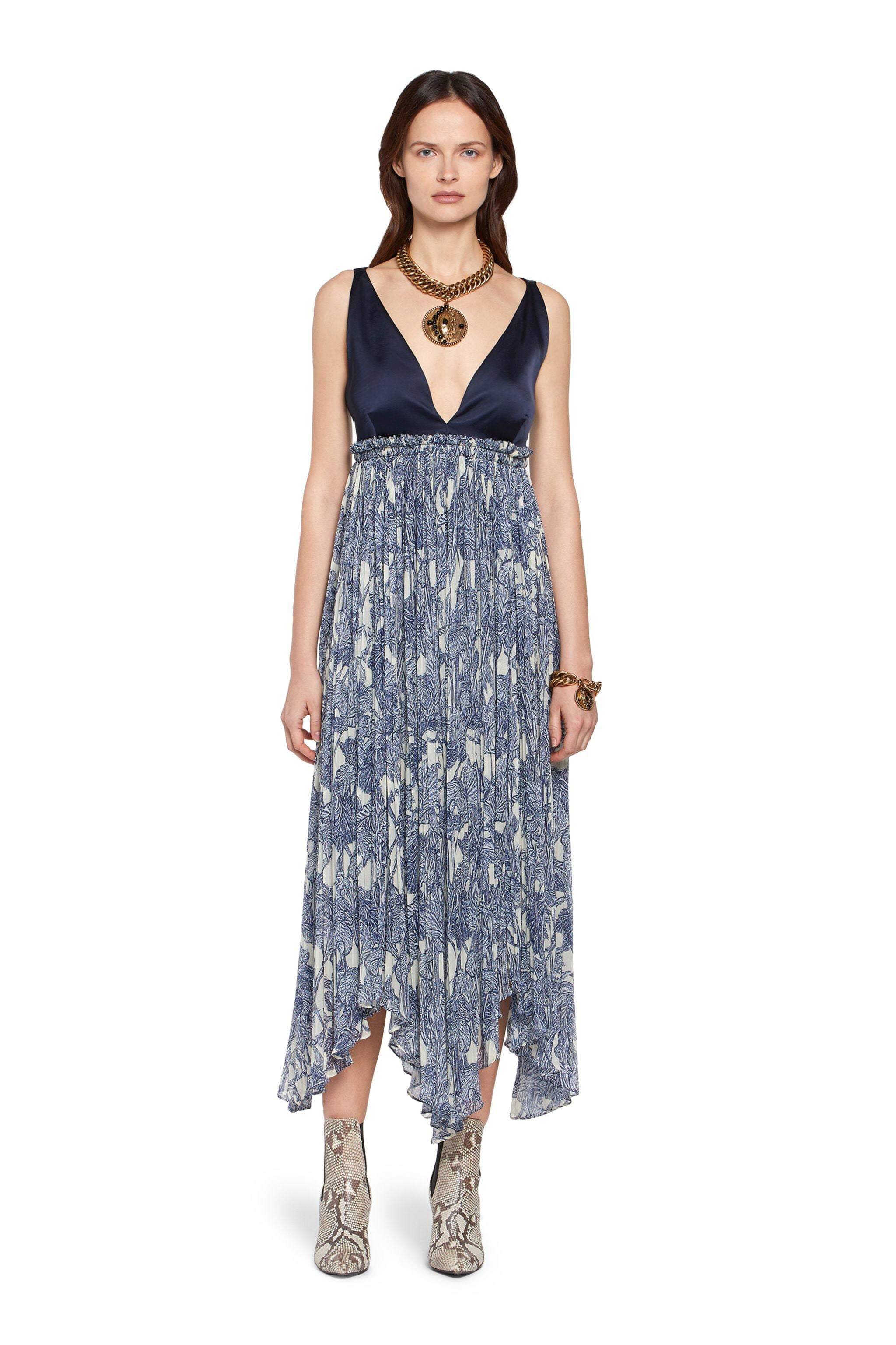 RC Abito lungo con stampa Iris IVORY/DARK NAVY HQT137-GFM05