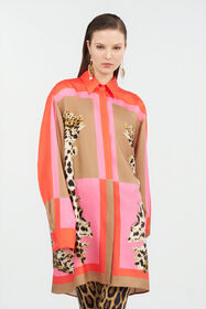 RC Abito In Seta Con Stampa Cavalli Pop CORAL RED WQT160-OZR33