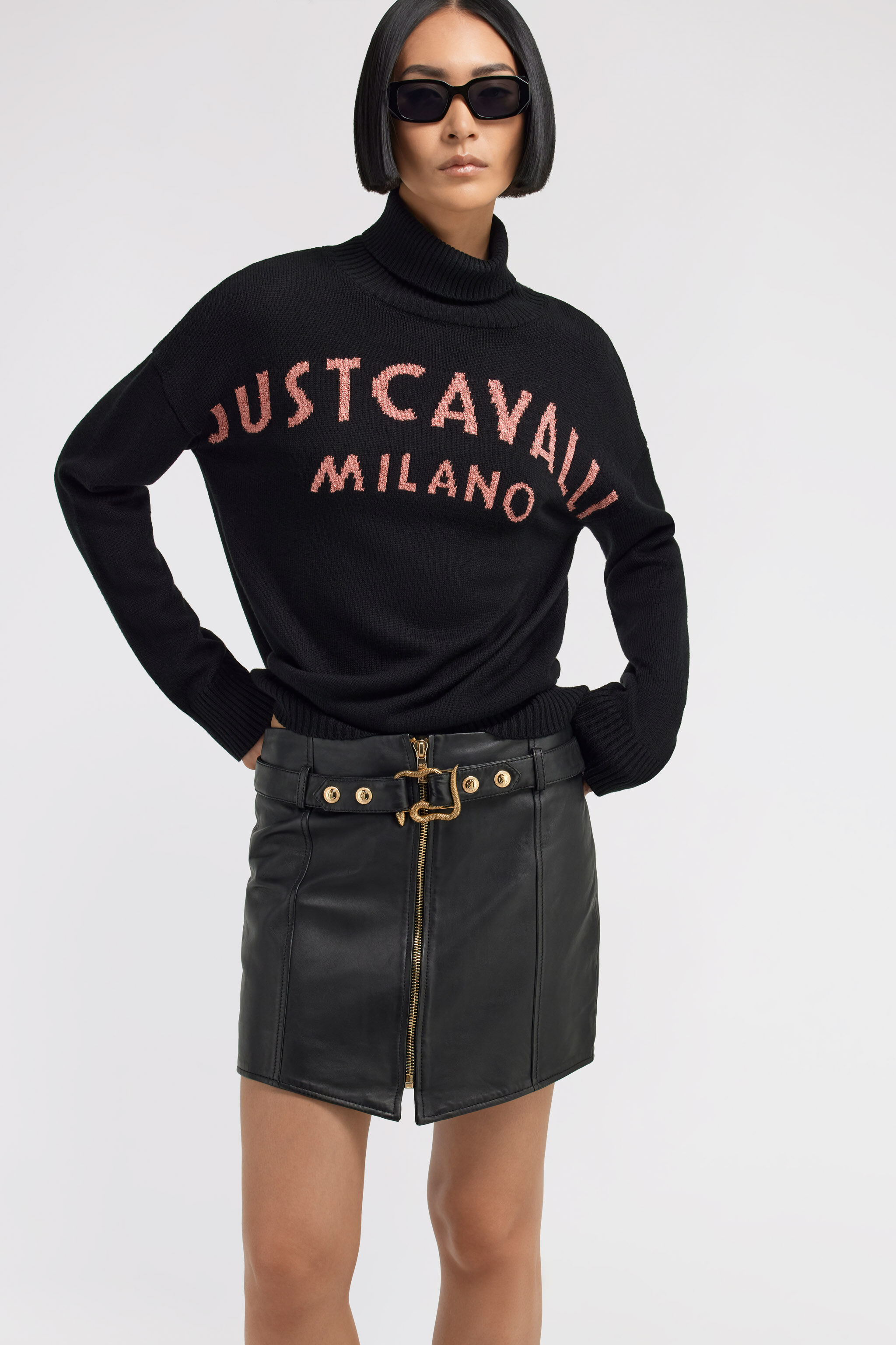 JC Just Cavalli leather skirt Black TFP006-TF135