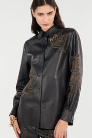 RC Leather Shirt With Perforated Roses Black UKP704-PN106