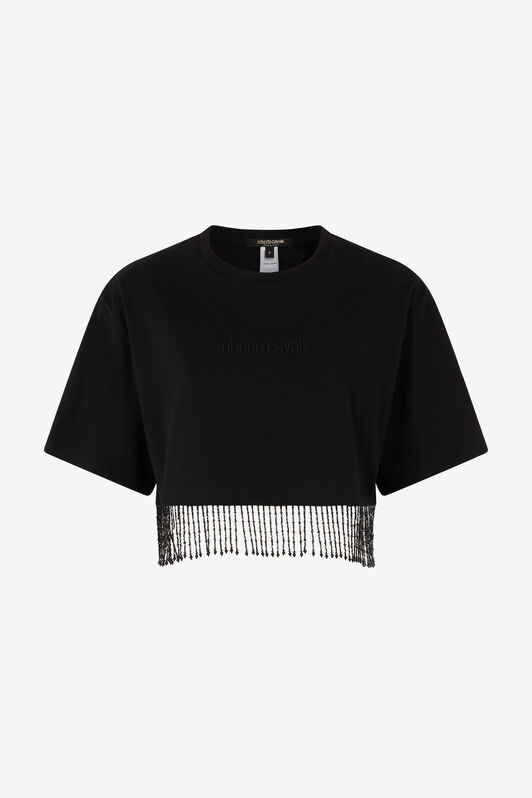 RC Crop Top With Fringing Black UKR65D-JD097