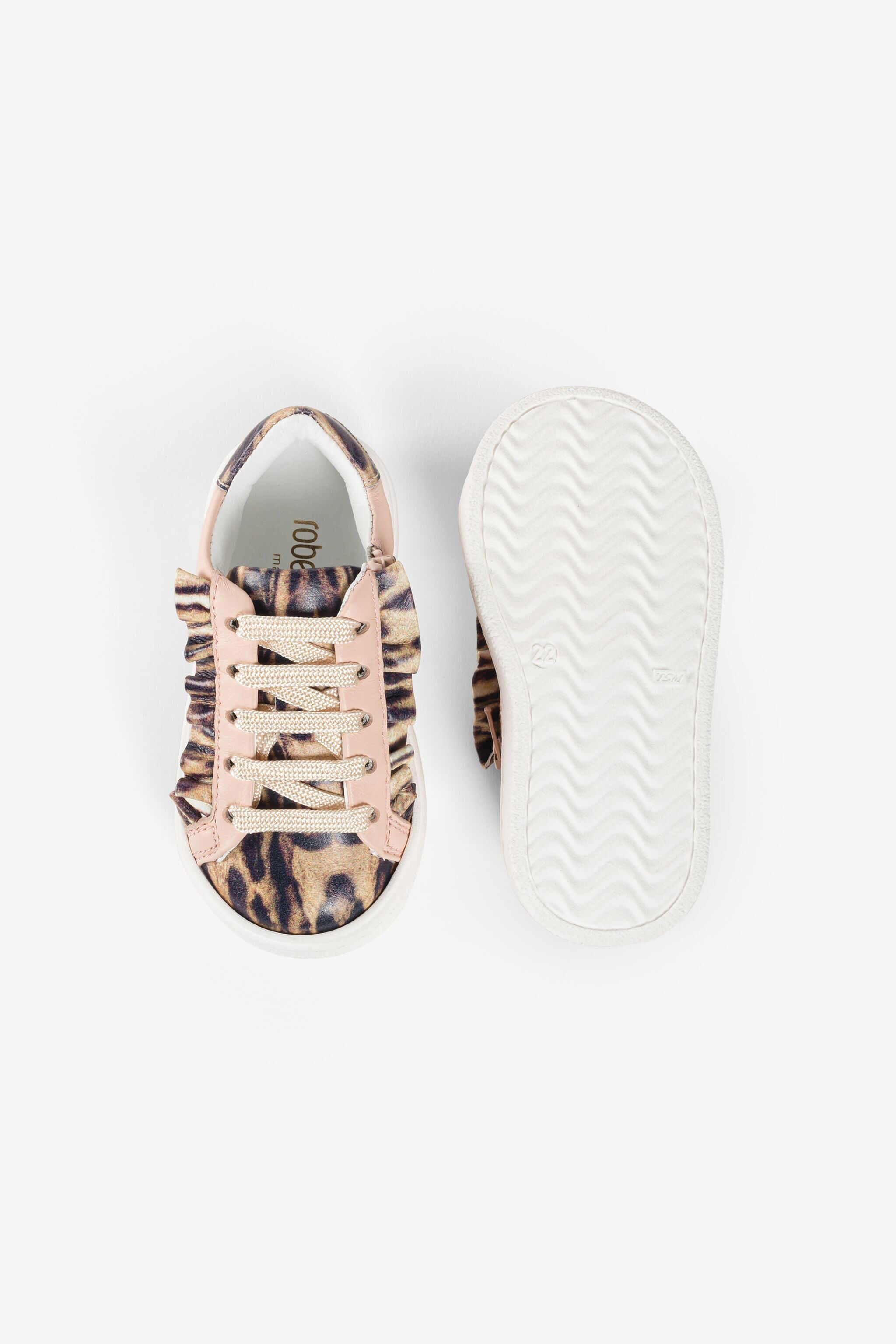 JU Ruffled Ocelot-Print Sneakers JU Ruffled Ocelot-Print Sneakers Pink PJS008-PN003