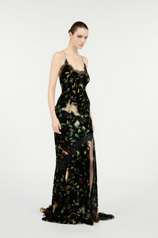RC Langes Kleid Mit Print Mit Sträuchern Und Blumen Schwarz VWT137-VUQ69
