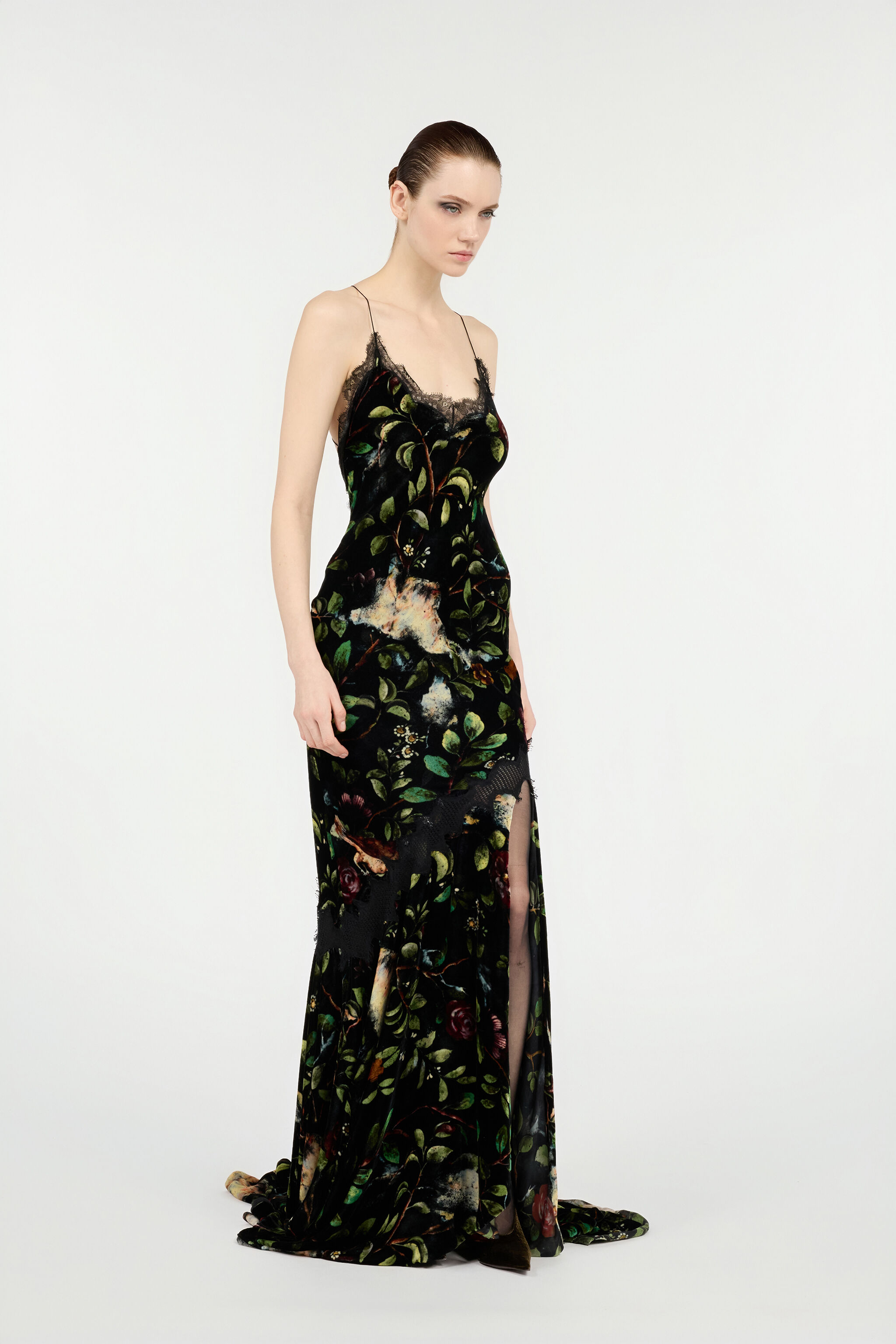 RC Langes Kleid Mit Print Mit Sträuchern Und Blumen Schwarz VWT137-VUQ69