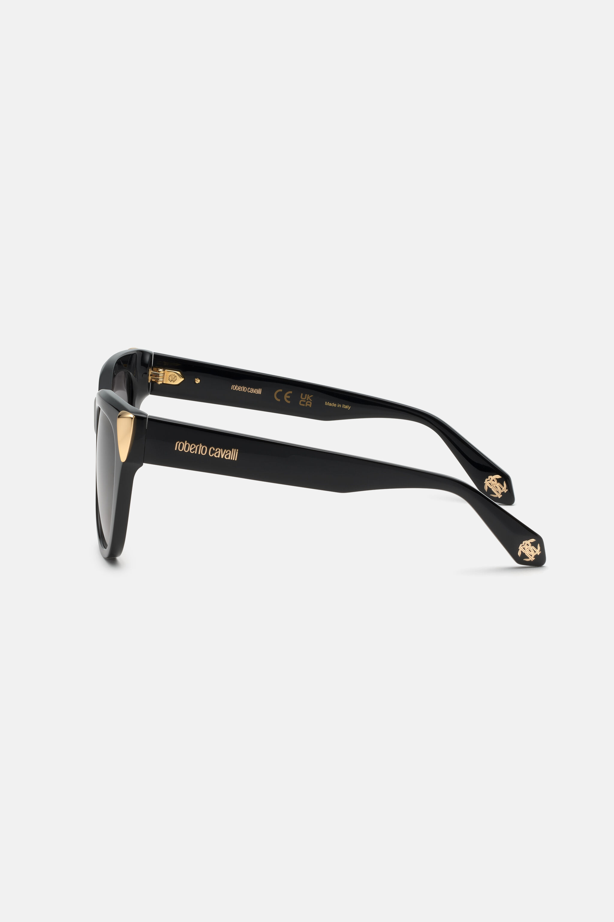 Sunglasses with feminine cat-eye and feng on sides in Black for