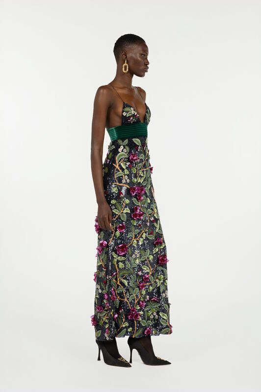 RC Vestido Largo Negro Con Adornos Multicolor Negro VWR117-RT011