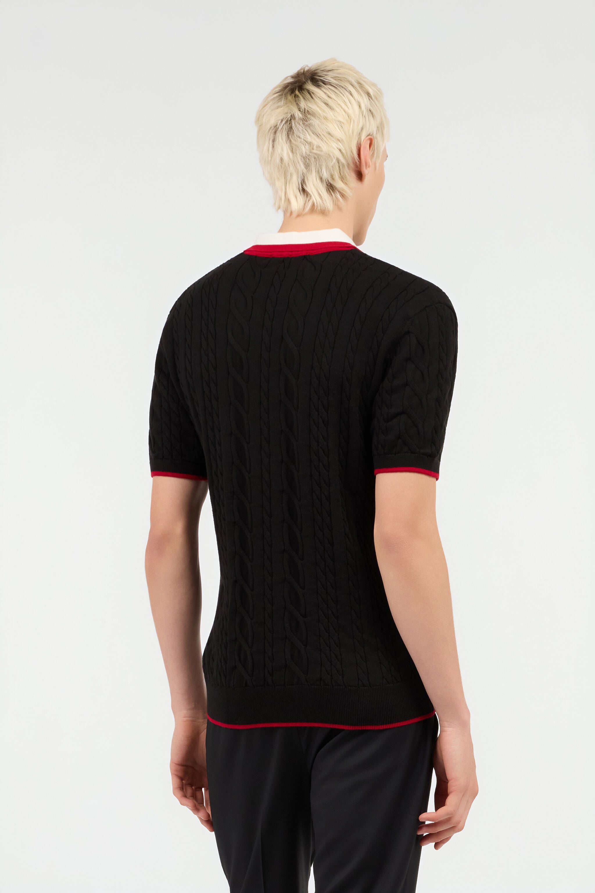RC Black Cable Knit Polo With Contrast Trim RC Black Cable Knit Polo With Contrast Trim BLACK ROM90E-FEC31
