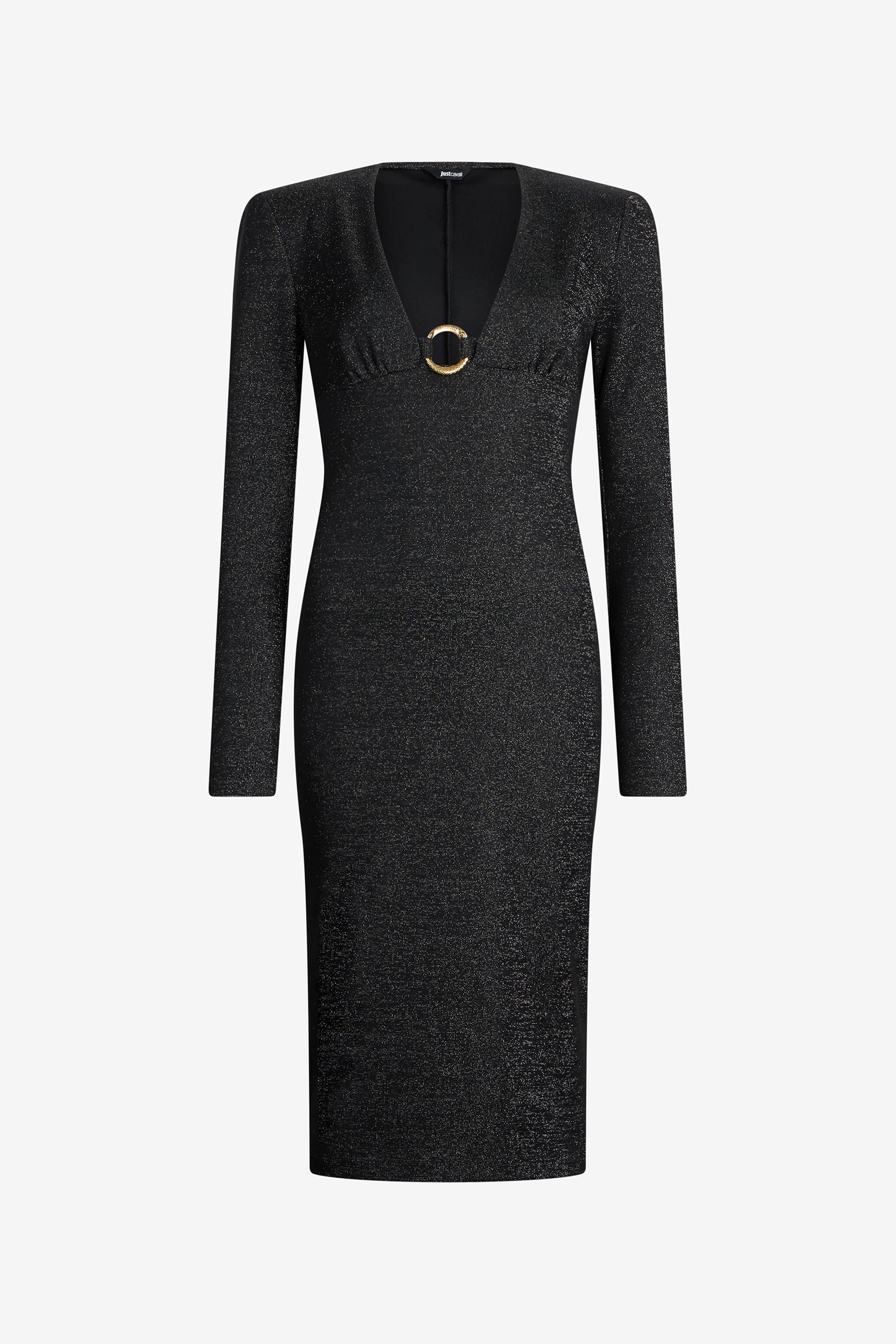 JC Schwarzes Lurex-Midikleid Mit Ringdetail JC Schwarzes Lurex-Midikleid Mit Ringdetail BLACK VFT262-VF409