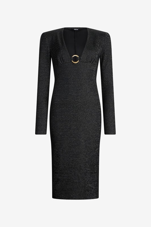 JC Schwarzes Lurex-Midikleid Mit Ringdetail JC Schwarzes Lurex-Midikleid Mit Ringdetail BLACK VFT262-VF409