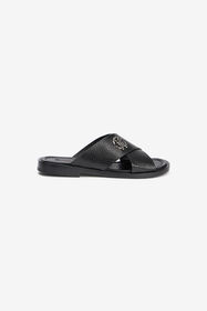 RC Black Slide Sandals in Snake-Effect Leather BLACK VMS001-PZ03S