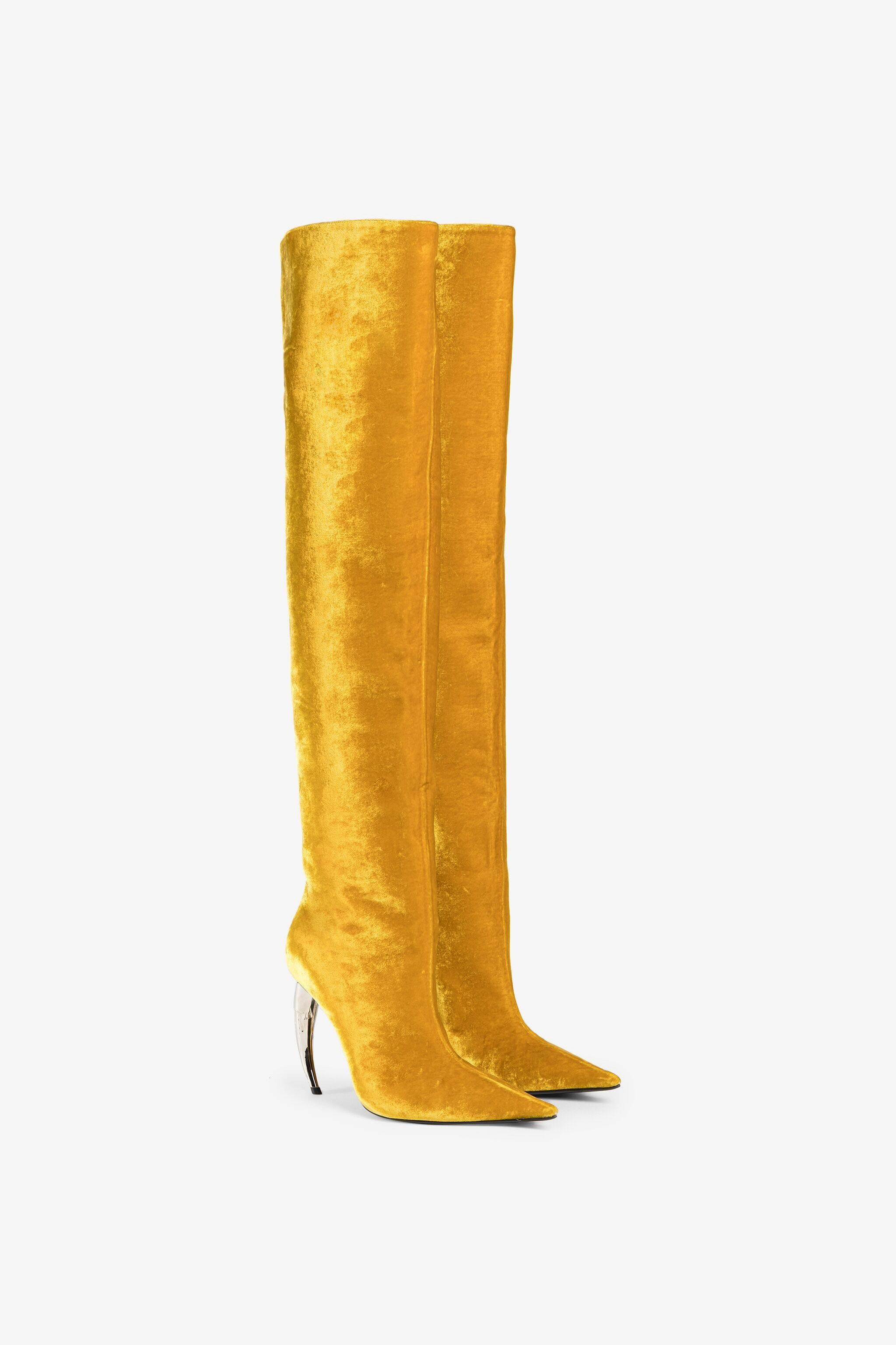 Tiger Tooth Thigh-High Velvet Boots in Yellow for Women | Roberto