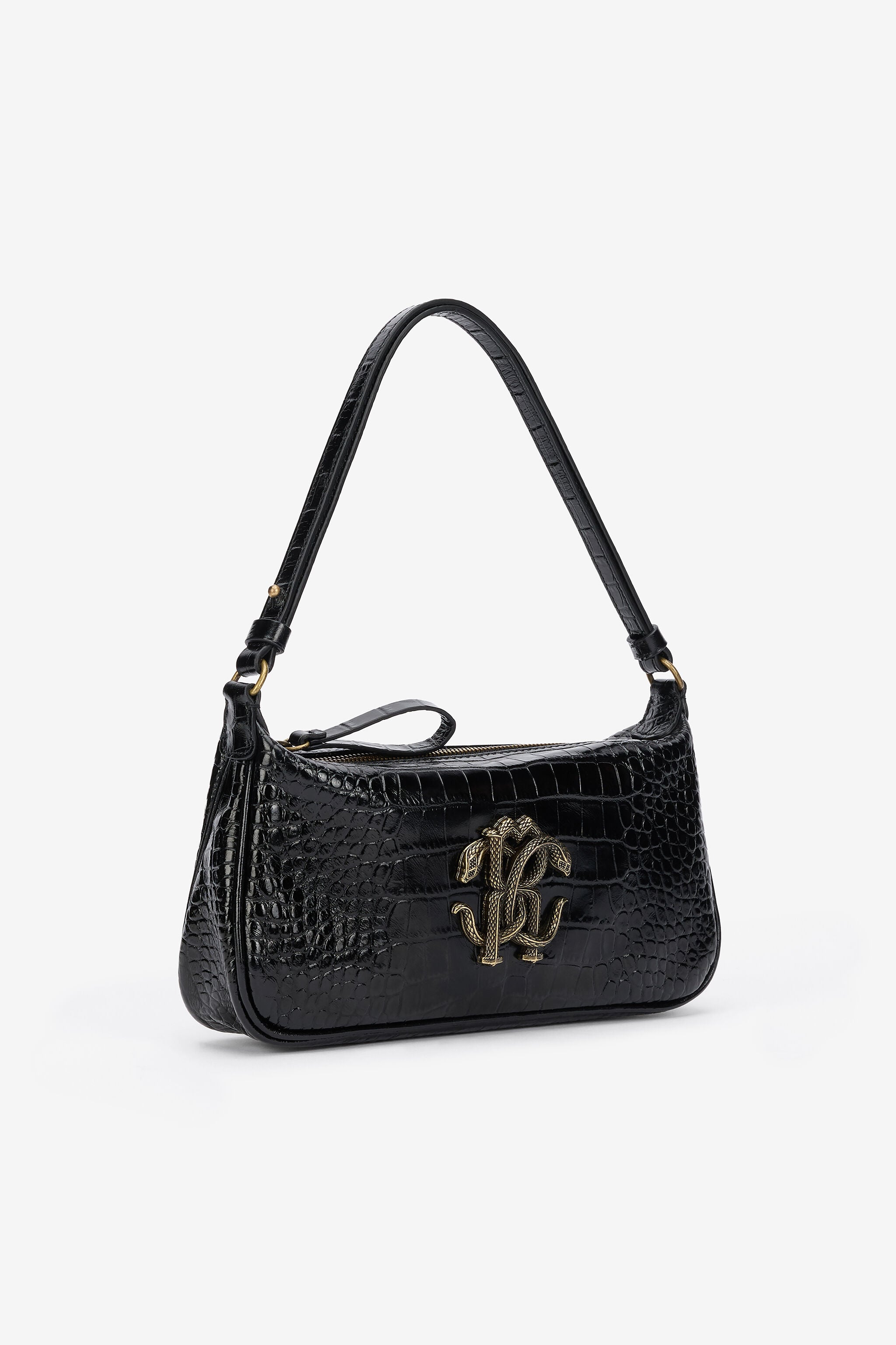 RC Black Croc-Effect Shoulder Bag With Mirror Snake Monogram RC Black Croc-Effect Shoulder Bag With Mirror Snake Monogram BLACK QOB00B-PZO32