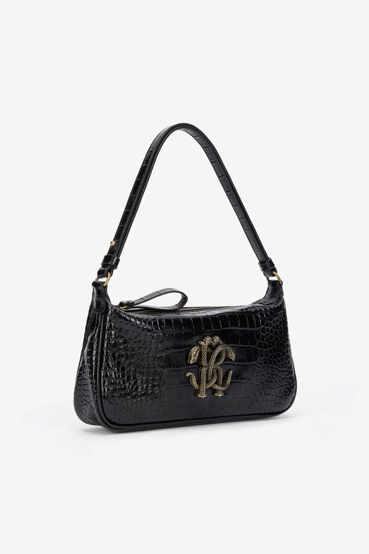RC Black Croc-Effect Shoulder Bag With Mirror Snake Monogram RC Black Croc-Effect Shoulder Bag With Mirror Snake Monogram BLACK QOB00B-PZO32