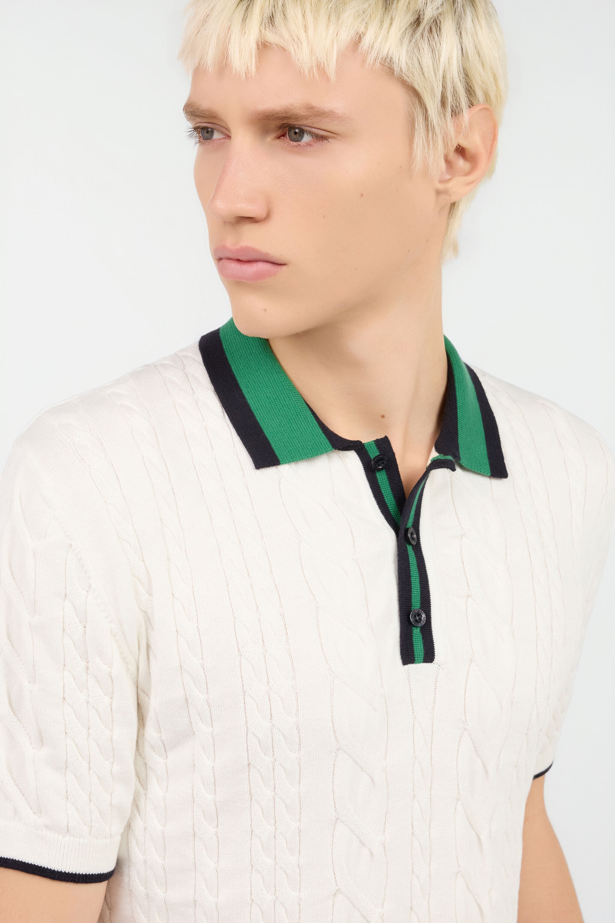 RC White Cable Knit Polo Shirt RC White Cable Knit Polo Shirt WHITE ROM90E-FEC31