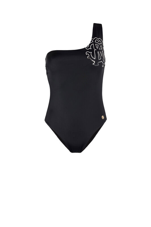 RC RC Monogram-Print One-Shoulder Swimsuit RC RC Monogram-Print One-Shoulder Swimsuit Schwarz KSW01X-LL002