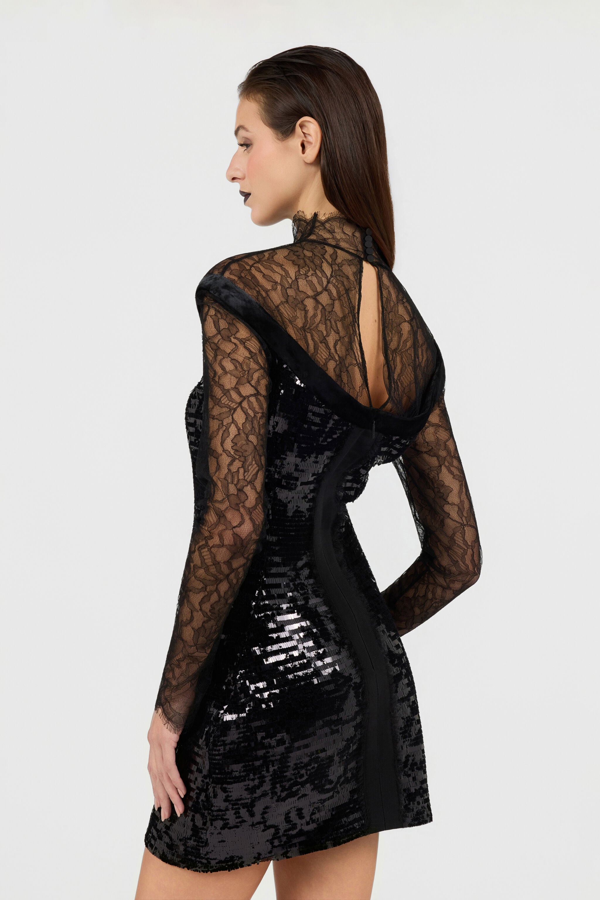 RC Robe en dentelle à sequins BLACK XWT121-FT075