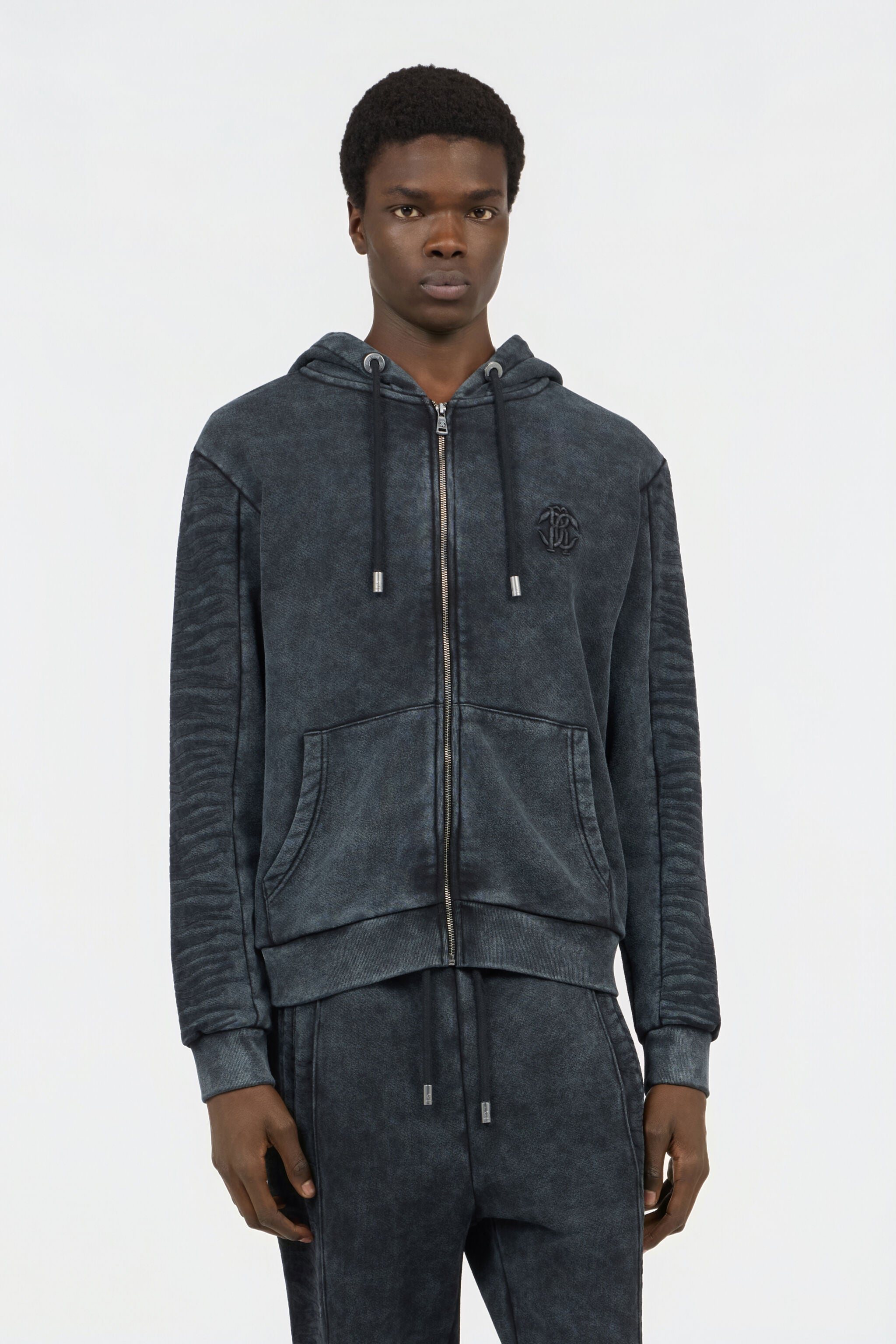 Black Washed Hoodie With Monogram RC in BLACK for Men | Roberto